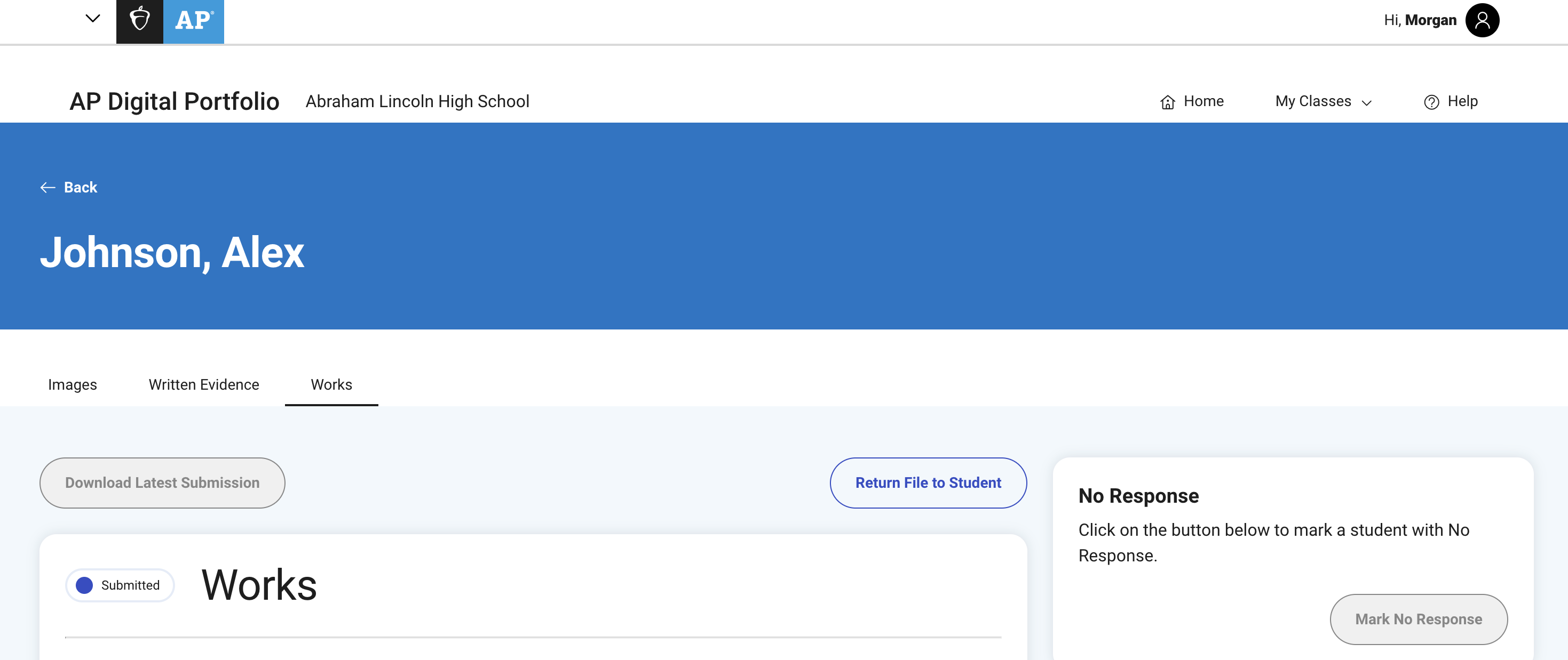 Screenshot of a student’s AP Art and Design portfolio component displaying a Submitted status