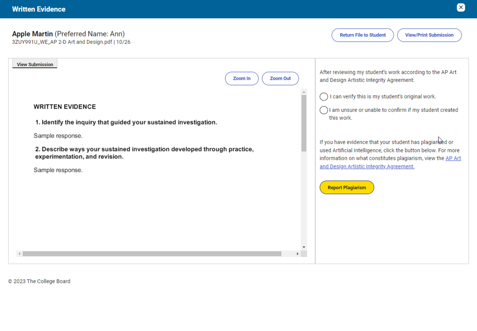 Teacher Sustained Investigation and Written Evidence Screenshot